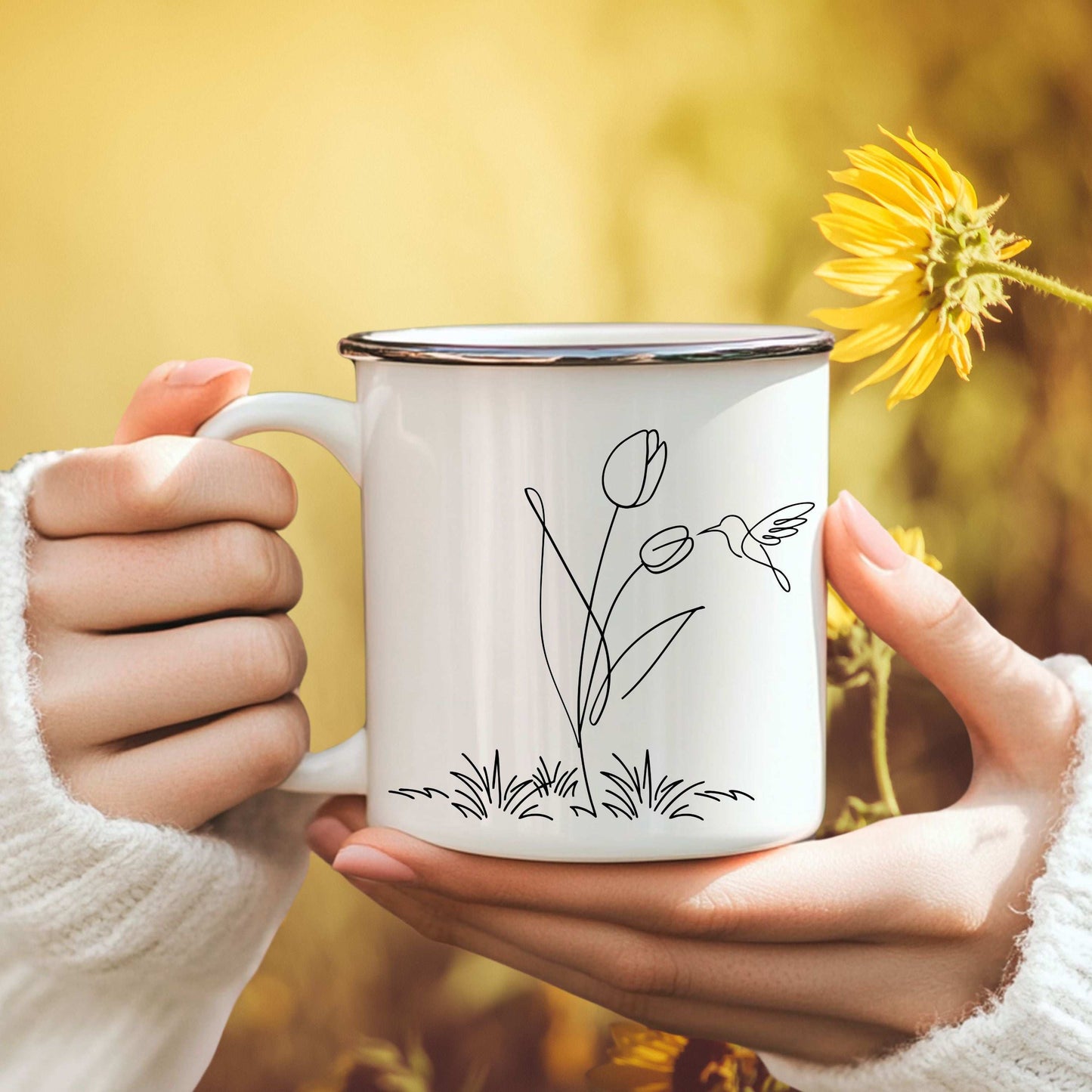 HUMMINGBIRD Enamel Mug - Tulip and Hummingbird