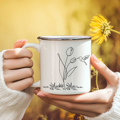 HUMMINGBIRD Enamel Mug - Tulip and Hummingbird