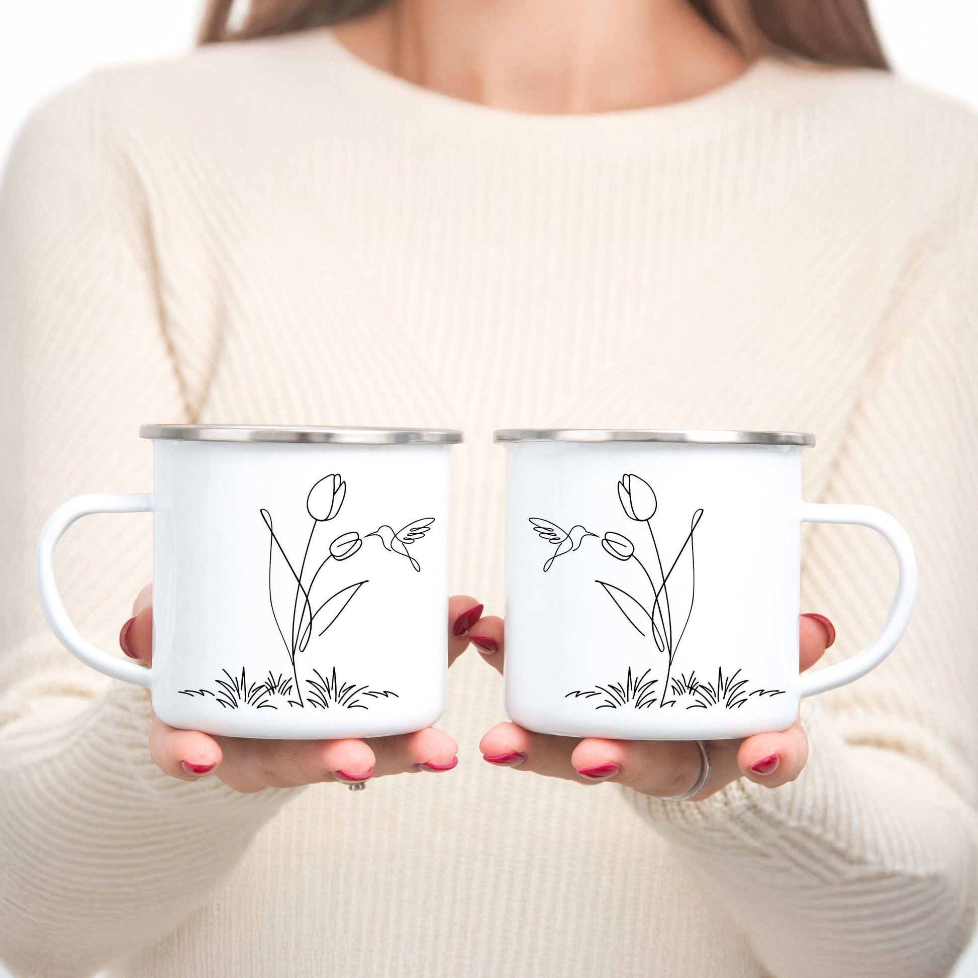 HUMMINGBIRD Enamel Mug - Tulip and Hummingbird