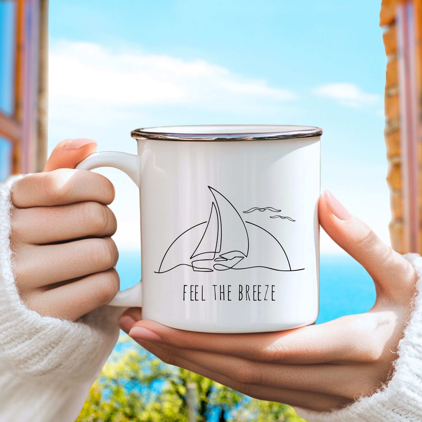 Feel the Breeze Enamel Mug - Boat Sailing