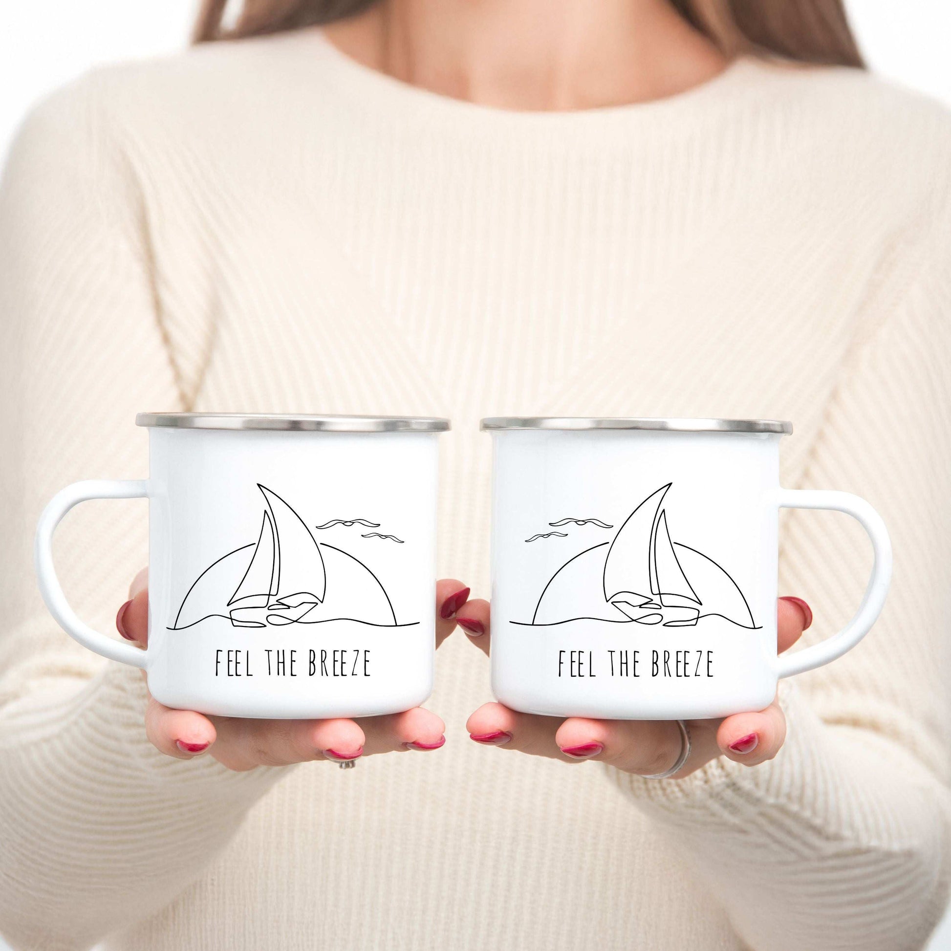 Feel the Breeze Enamel Mug - Boat Sailing