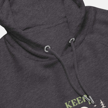 charcoal eco hoodie with 'Keep it Wild' bold and deer, mountain, forest graphic design